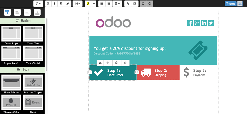 Odoo text and image block